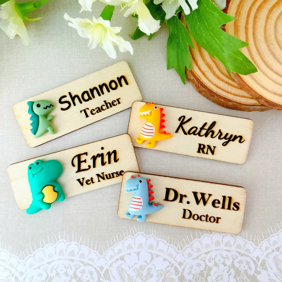 Adorable Dinosaur Name Badge Tag / 3D Dino Personalized Name Tag / Nurse Badge / Teacher Badge / Office Name Badge